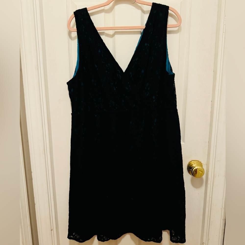 Lane Bryant Plus Size Black Lace Dress with Turquoise underlay